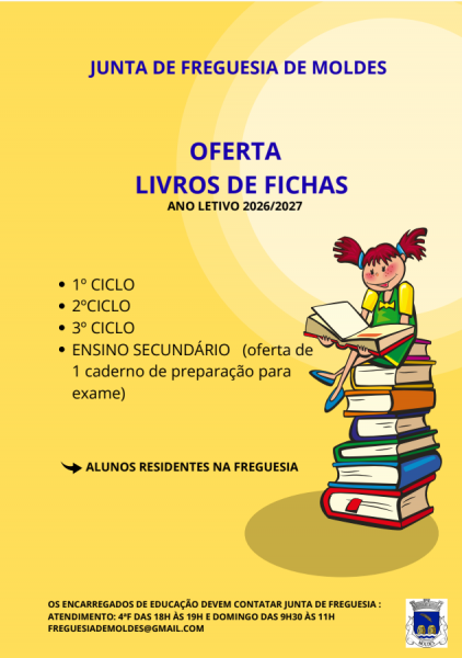 Oferta dos livros de fichas aos alunos 1º, 2º, 3º ciclo